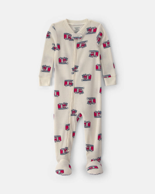 Carter's Baby Boy 1-Piece Firetrucks Thermal Snug Fit Pyjama - Cream