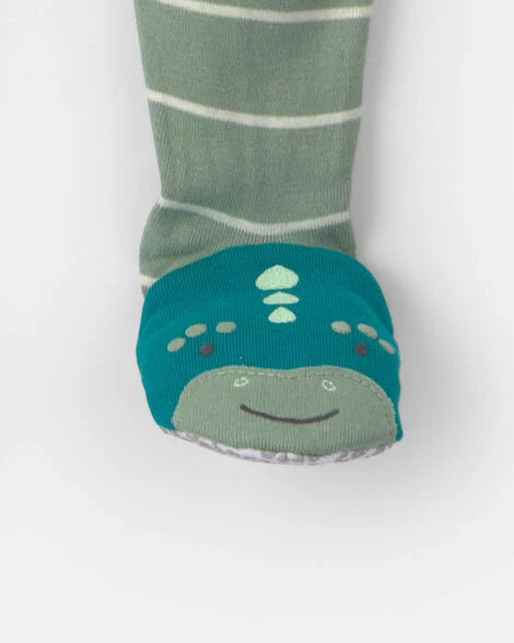 Carter's Baby Boy 1-Piece Dino Striped 2-Way Zip 100% Cotton Snug Fit Footed Pajama - Green