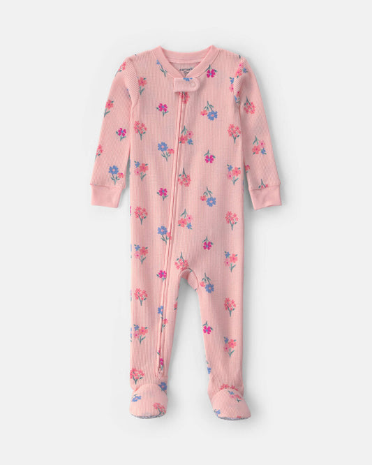 Carter's Baby Girl 1-Piece Floral Thermal Snug Fit Footed Pyjama - Pink