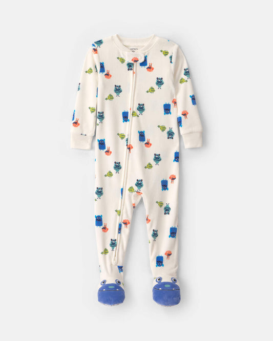 Carter's Baby Boy 1-Piece Monster 2-Way Zip DreamPlush Snug Fit Footed Pyjama - Cream icon-rating