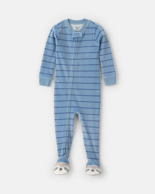 Carter's Baby Boy 1-Piece Striped Raccoon 2-Way Zip DreamPlush Snug Fit Footed Pyjama - Blue