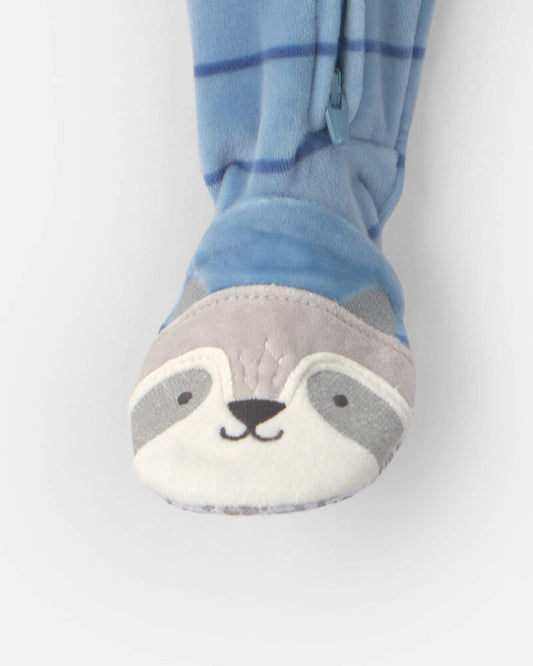 Carter's Baby Boy 1-Piece Striped Raccoon 2-Way Zip DreamPlush Snug Fit Footed Pyjama - Blue
