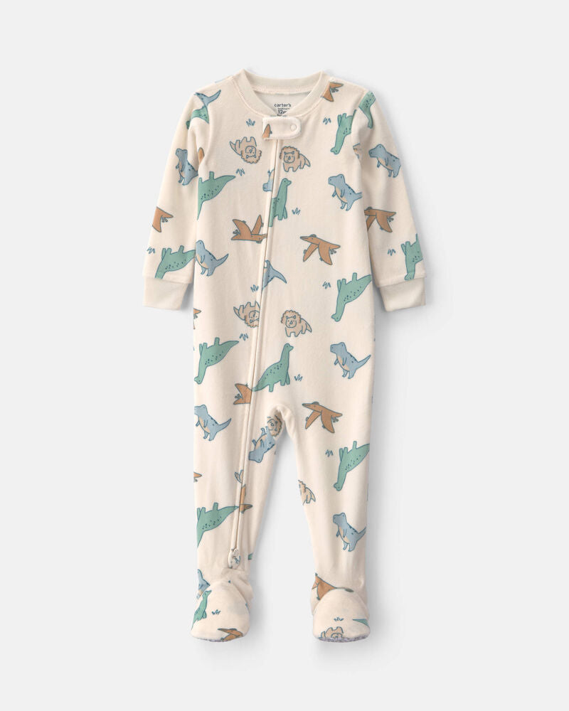 Carter's Baby Boy 1-Piece Dino 2-Way Zip DreamPlush Snug Fit Footed Pyjama - Cream