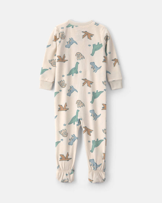 Carter's Baby Boy 1-Piece Dino 2-Way Zip DreamPlush Snug Fit Footed Pyjama - Cream