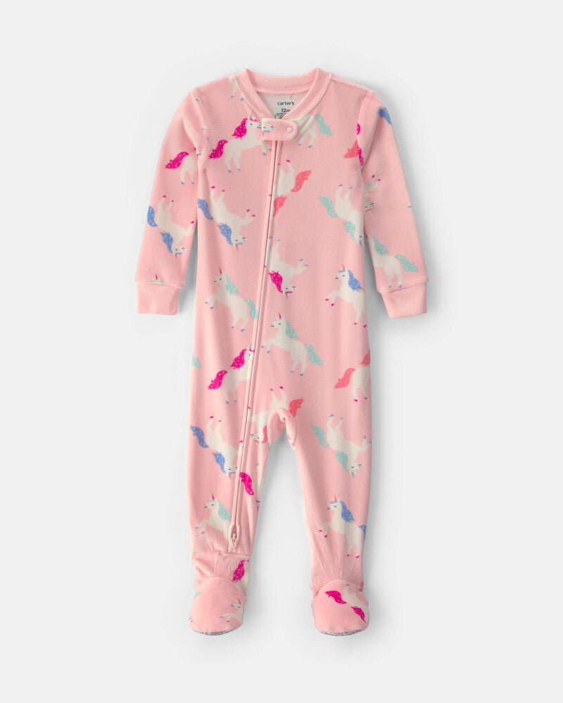 Carter's Baby Girl 1-Piece Unicorn 2-Way Zip DreamPlush Snug Fit Pyjama - Pink
