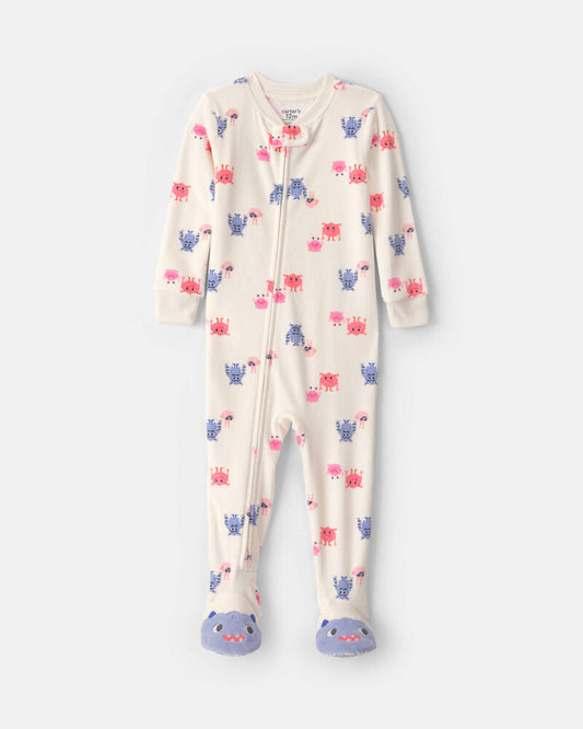 Carter's Baby Girl 1-Piece Monster 2-Way Zip DreamPlush Snug Fit Footed Pyjama - Cream icon-rating