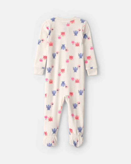 Carter's Baby Girl 1-Piece Monster 2-Way Zip DreamPlush Snug Fit Footed Pyjama - Cream icon-rating