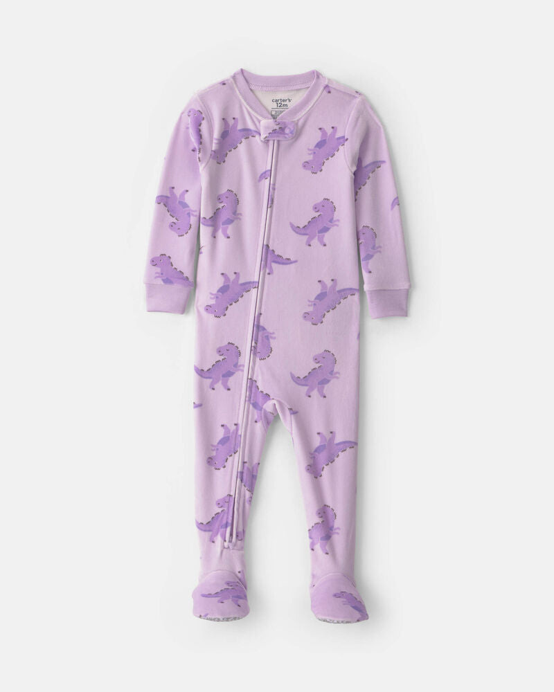 Carter's Baby Girl 1-Piece Dino 2-Way Zip DreamPlush Snug Fit Footed Pyjama - Purple