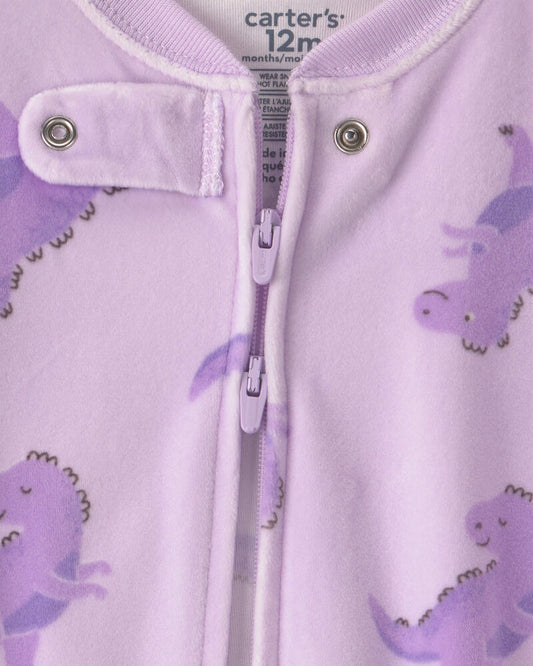 Carter's Baby Girl 1-Piece Dino 2-Way Zip DreamPlush Snug Fit Footed Pyjama - Purple