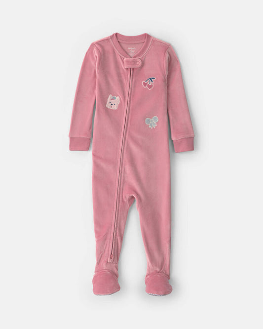 Carter's Baby Girl 1-Piece Icon 2-Way Zip DreamPlush Snug Fit Footed Pyjama - Pink