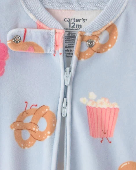 Carter's Baby Girl 1-Piece Festival Treats 2-Way Zip DreamPlush Snug Fit Footed Pajama - Blue