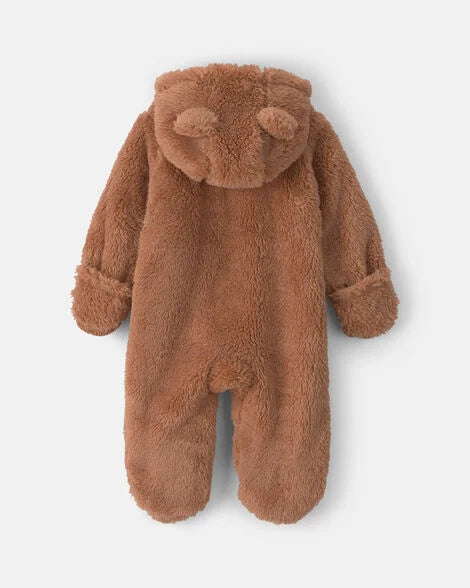 Carter's Baby Bear Teddy Fleece Long-Sleeve Jumpsuit - Brown