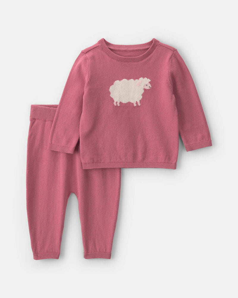 Carter's Baby Girl 2-Piece Sheep Long-Sleeve Top & Pant Set - Pink