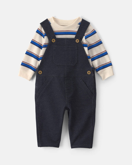 Carter's Baby Boy 2-Piece Striped French Terry Long-Sleeve Overall Set - Indigo/Cream