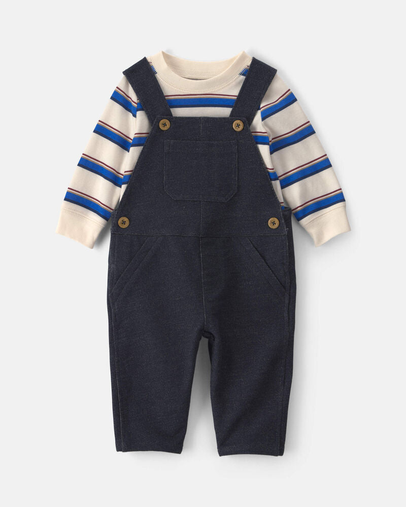 Carter's Baby Boy 2-Piece Striped French Terry Long-Sleeve Overall Set - Indigo/Cream