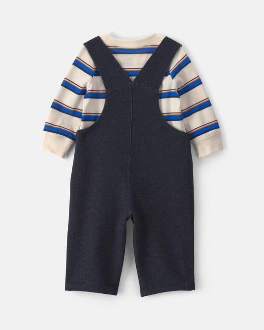Carter's Baby Boy 2-Piece Striped French Terry Long-Sleeve Overall Set - Indigo/Cream