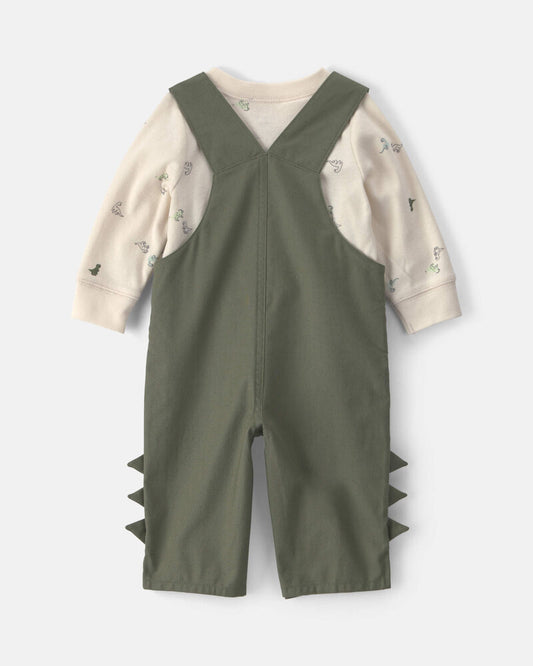 Carter's Baby Boy 2-Piece Dinosaur Long-Sleeve Overall Set - Olive Green