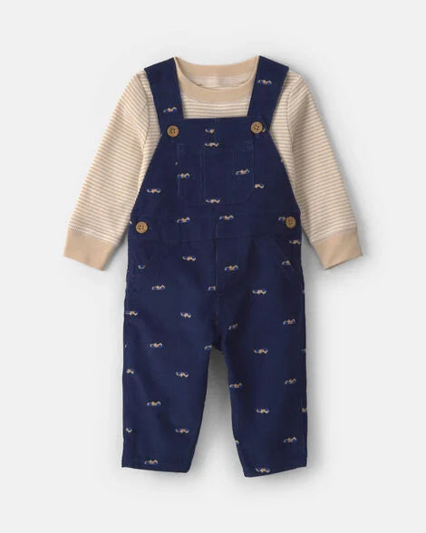 Carter's Baby Boy 2-Piece Car Corduroy Long-Sleeve Overall Set - Navy Blue/Cream