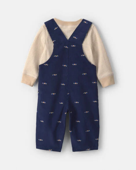 Carter's Baby Boy 2-Piece Car Corduroy Long-Sleeve Overall Set - Navy Blue/Cream