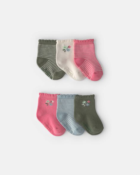Carter's Baby Girl 6-Pack Floral Scalloped Crew Socks