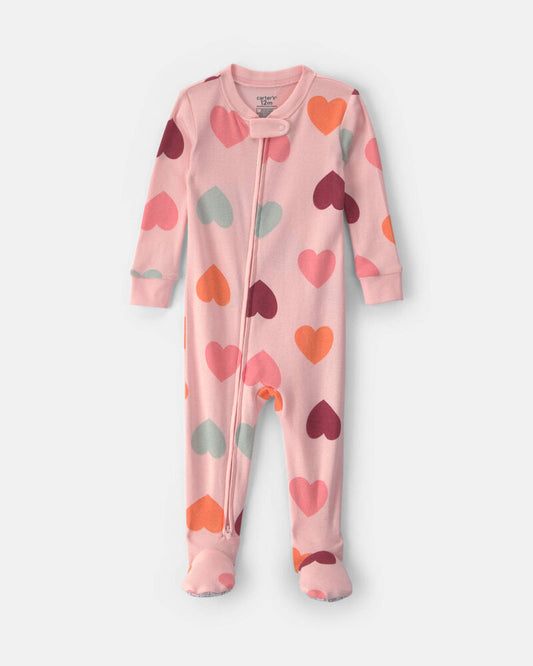 Carter's Baby Girl 1-Piece Heart 2-Way Zip 100% Cotton Snug Fit Pyjama - Pink