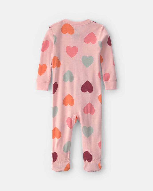 Carter's Baby Girl 1-Piece Heart 2-Way Zip 100% Cotton Snug Fit Pyjama - Pink