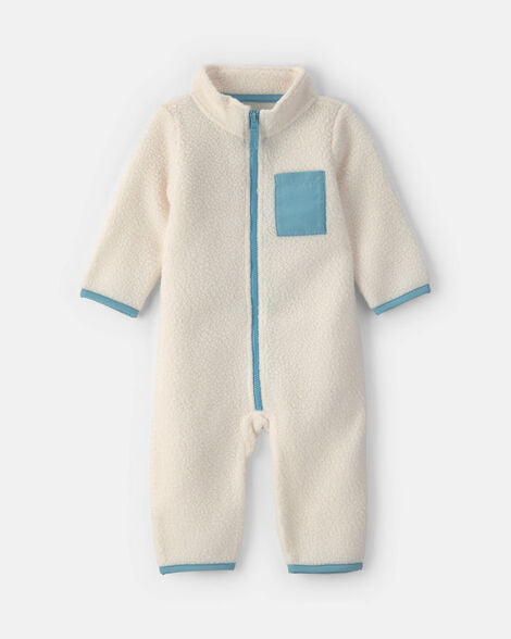 Carter's Baby Boy Color Block Fleece Long-Sleeve Jumpsuit - Cream/Blue