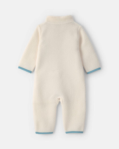 Carter's Baby Boy Color Block Fleece Long-Sleeve Jumpsuit - Cream/Blue
