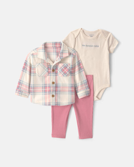 Carter's Baby Girl 3-Piece Plaid Fleece Layering Set - Pink
