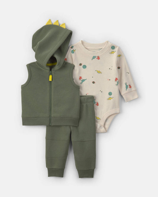 Carter's Baby Boy 3-Piece Dinosaur Fleece Layering Set - Green