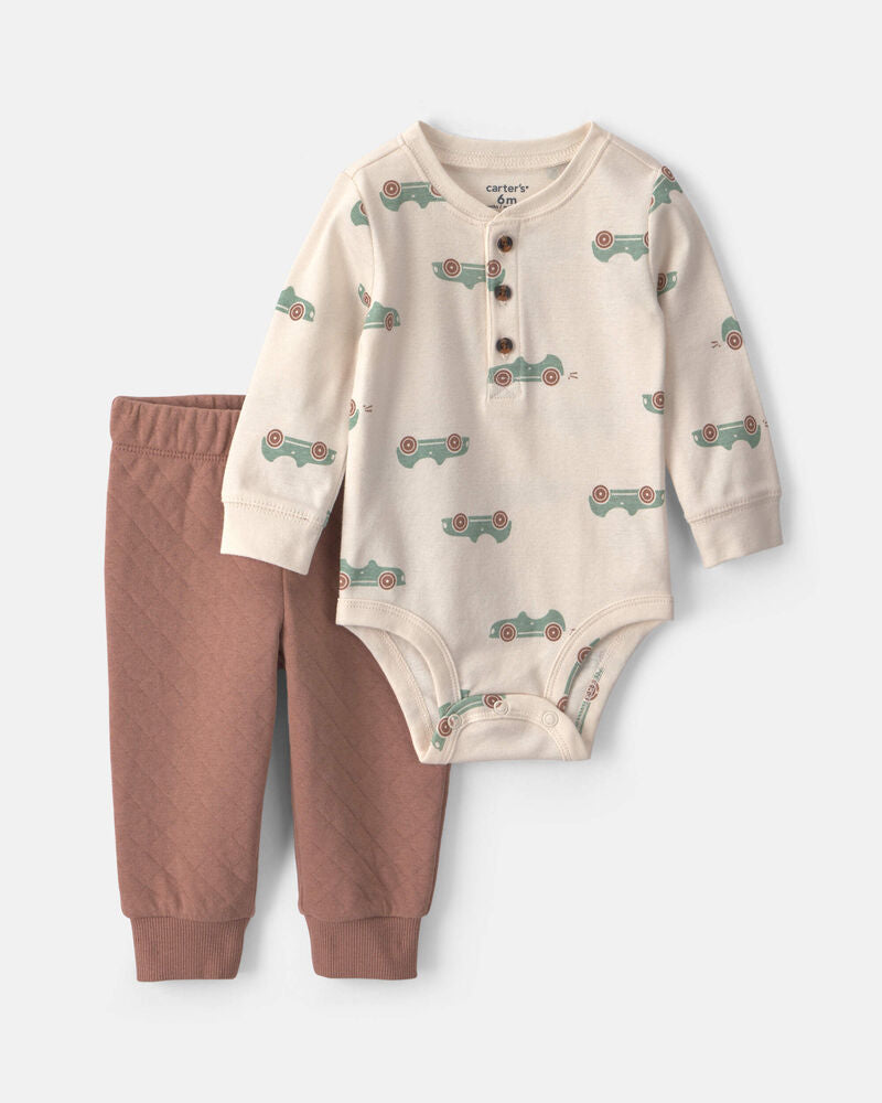 Carter's Baby Boy 2-Piece Car Long-Sleeve Bodysuit & Pant Set - Brown/Cream