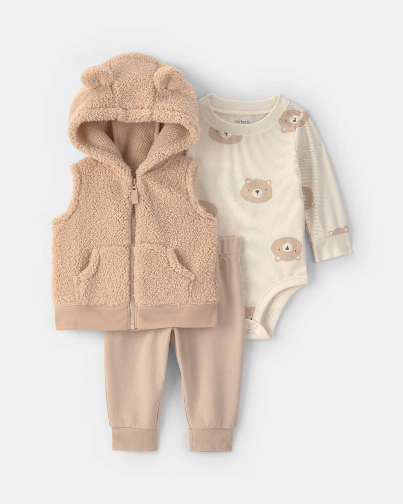 Carter's Baby Boy 3-Piece Bear Teddy Fleece Layering Set - Brown