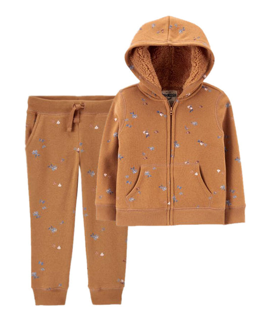 Oshkosh Toddler Floral Sherpa Lined Hooded Jacket with Pull-On Pants