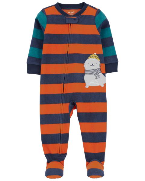 Carter's Toddler 1-Piece Seal Striped Fleece Footie Pajamas