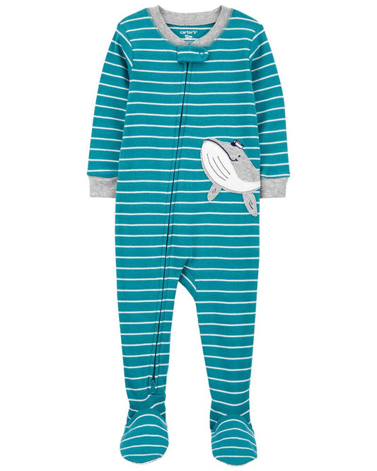 Carter's 1-Piece Striped Whale 100% Snug Fit Cotton Footie Pyjamas