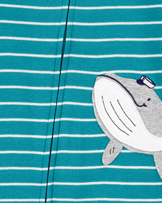 Carter's 1-Piece Striped Whale 100% Snug Fit Cotton Footie Pyjamas