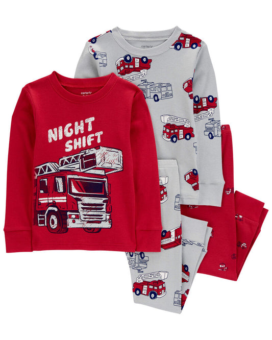 Carter's Toddler 4-Piece Firetruck 100% Snug Fit Cotton Pyjamas