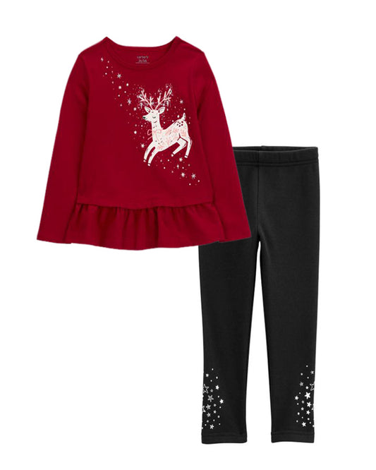 Carter's Toddler Reindeer Peplum Top with Fleece Leggings