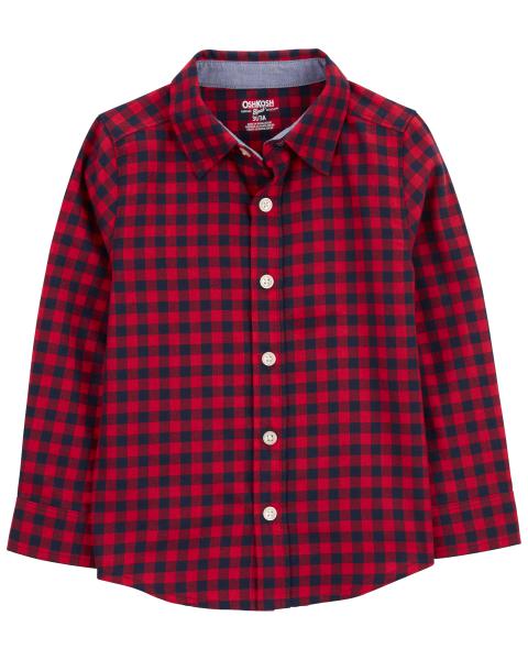 Oshkosh Toddler Plaid Button-Front Shirt with Buffalo Plaid-Lined Overalls