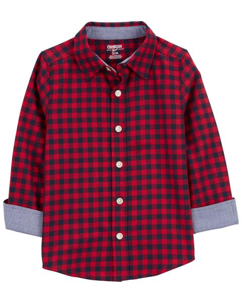 Oshkosh Toddler Plaid Button-Front Shirt with Buffalo Plaid-Lined Overalls