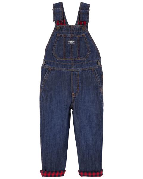 Oshkosh Toddler Plaid Button-Front Shirt with Buffalo Plaid-Lined Overalls