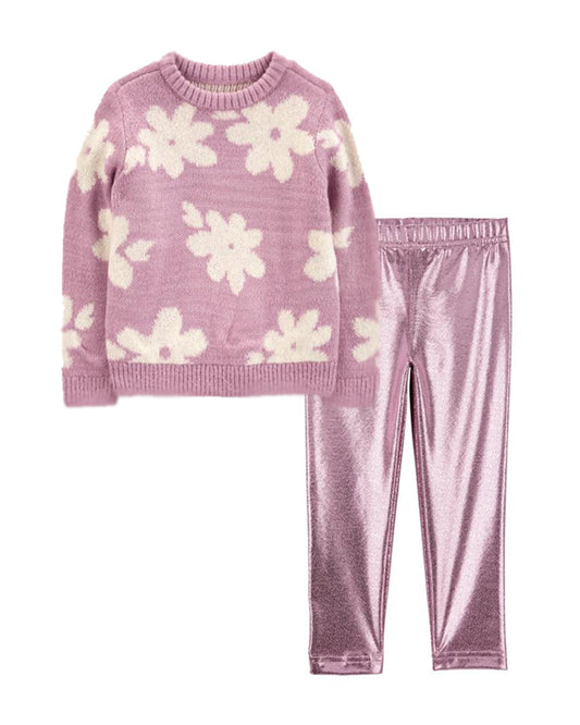 Carter's Toddler Floral Mohair-Like Sweater with Metallic Leggings