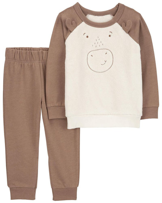 Carter's Toddler 2-Piece Moose Fuzzy Pullover & Fleece Pant Set