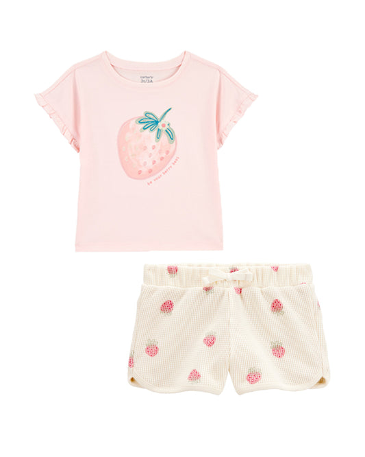 Carter's Toddler Short-Sleeve Strawberry Fashion Top with Waffle Knit Shorts