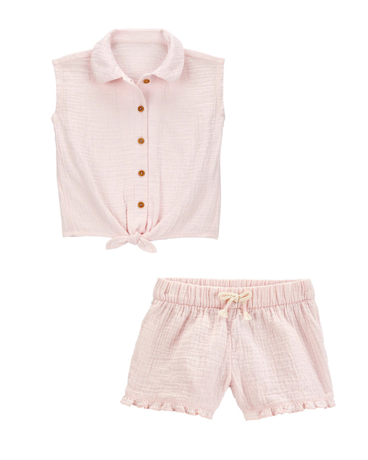 Carter's Toddler Solid Sleeveless Fashion Top with Ruffle Gauze Shorts - Pink