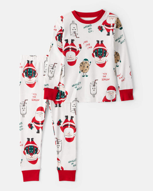Carter's Toddler Christmas Santa Print 100% Cotton Long-Sleeve Snug Fit 2-Piece pyjamas - White