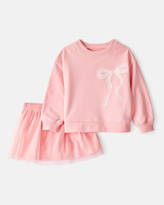 Carter's Toddler Girl Bow French Terry Long-Sleeve Top & Skirt Set - Pink