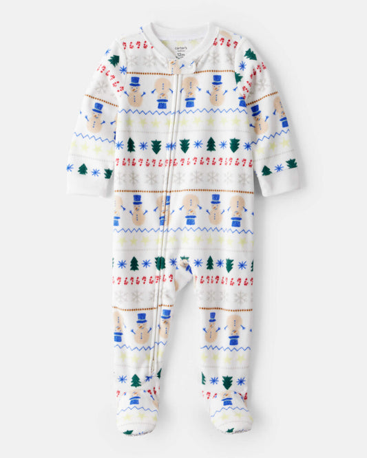 Carter's Toddler Christmas Fair Isle Print Fleece Long-Sleeve Loose Fit 1-Piece pyjamas - White
