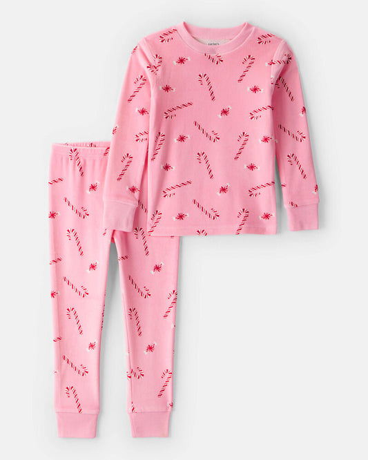 Carter's Toddler Pink Peppermints DreamPlush Long-Sleeve Snug Fit 2-Piece Pyjamas - Pink