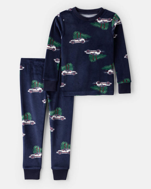 Carter's Toddler Christmas Cars DreamPlush Long-Sleeve Snug Fit 2-Piece Pyjamas - Navy
